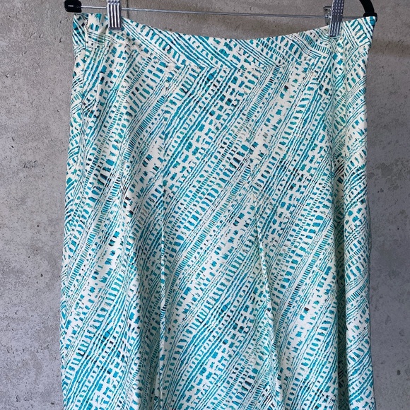 Merona 100% Silk Skirt Pleated Blue Teal Turquoise Cream Circle Skirt Sz 10 - Picture 2 of 6